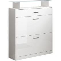 Recibidor Zapatero Mueble de Entrada Mesa de Entrada Consola Con luces LED Modelo Paola Blanco Brillo