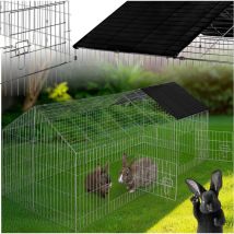 Tectake - Recinto al aire libre para conejos con parasol - jaula para conejos con dos puertas, caseta para conejo con rejilla métalica estable,