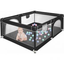 Haloyo - Recinto per Bambini con Morbida Rete Traspirante,Box per Bambini ,Centro di Attività Interno ed Esterno,120 x 160 x 66cm,nero
