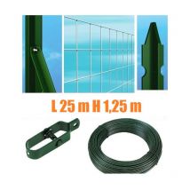 Italfrom - Recinzione Completa Eco 25mt Lineari Rete Metallica Zincata (Rete h125 cm) (Maglia:mm50X75) con Paletti Plastificati Posti nel Cemento