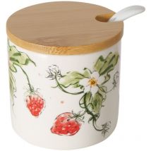 Récipient en céramique avec cuillère et couvercle en bambou, FRAISE
