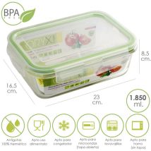 Récipient Hermétique Rectangulaire en Verre 1850 ml. 23 x 16,5 x 8,5 (hauteur) cm.