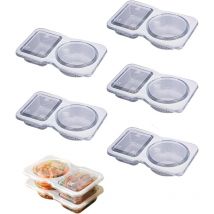 Récipients à condiments à double compartiment 5 pièces, récipients à condiments ou à sauce à 2 compartiments, récipients à condiments doubles avec