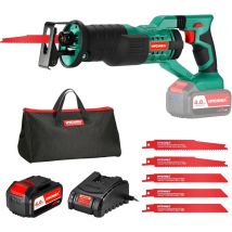 Hychika - Reciprocating Saw 18V 4.0A Cordless Saw,0-2800rpm Variable Speed, Fast Blade Change, 6 pcs Blades