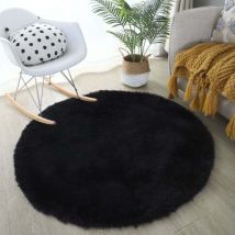 Round Rug for Living Room, Shaggy Bedside Rug, Large Soft Rug, Bedroom Rug, Modern Style Decorative Rug for Living Room, Bedroom, Sofa Mat (Black, Ø