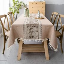Rectangulaire,140 x 200 cm) Nappe Rectangulaire Anti Tache Nappe Lin Coton Nappe Brodé Nappes Imprimées élégantes de Style Chinois pour Table de