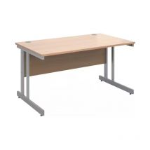Rectangular Straight Desk with Beech Coloured mfc Top and Silver Frame 1400 x 800 x 725mm
