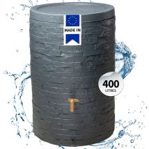 4rain - Réservoir arondo 400L graphite avec robinet pe imitation laiton et couvercle