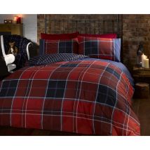 Rapport Home - Red Argyle Tartan Checked Duvet Cover Bedding Set, Red Blue, Double