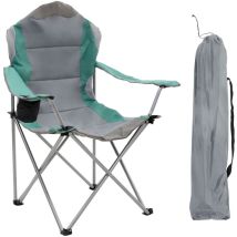 Ecd Germany Campingstuhl Faltbar, Grau-türkis, Angelstuhl Gepolstert Mit Getränkehalter & Tragetasche, Gartenstuhl Klappbar, Übergroßer Klappstuhl Mit