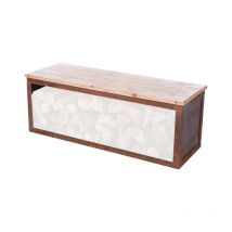 Holzlagerbank Tyr 120x42x42 cm Holz/Stahl Rost-Look Outdoor-Bank mit Stauraum - Redfire