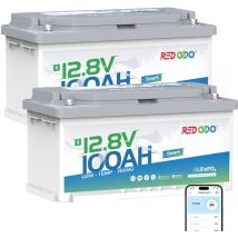 Redodo 12V100Ah Bluetooth Sous-siège Batterie Lithium, hauteur 188mm LiFePO4 avec 100A BMS protection d'arrêt à basse température pour camping-car,