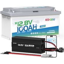 12V100Ah Bluetooth Sous-siège Batterie Lithium H188 mm+14,6V10A Chargeur de batterie LiFePO4 12V - Redodo