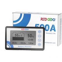 Redodo - 500A Moniteur de Batterie avec shunt Alarme programmable 8V-120V Plage de Tension, Affichage lcd 20ft Fil blindé Compatible avec 12V