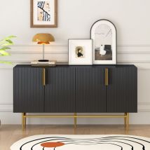 Buffet moderne et élégant - 4 portes avec poignées en métal doré - Noir Laqué - Redom