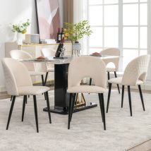 Redom - Lot de Chaises rembourrées en velours et métal - recouvertes de motif losange - pieds réglables - Beige - 6 pièces