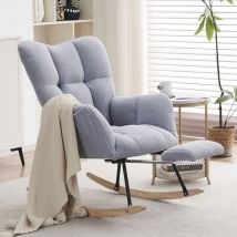 REDOM Nouveau fauteuil à bascule moderne capitonné en tissu Teddy avec repose-pieds extractible, Gris