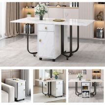 Redom - Table à manger pliante sur roulettes - avec eapace de rangement - Blanc & Noir