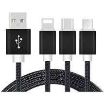 Reekin - Câble de charge usb usb-a mâle, usb-c mâle, USB-Micro-B mâle, Connecteur Lightning 1.20 m noir 4260272282320