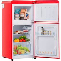 Hommoo - Réfrigérateur rétro rouge avec éclairage led, combinaison congélateur, 2 portes. 163 kWh/an, classe énergétique rouge premium f