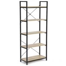 IDMARKET Regal 5-stöckig DETROIT Industriedesign 170 cm – Holz und schwarzes Metall – platzsparend und modern