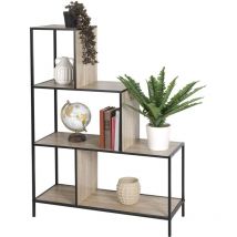 Meublorama - Regal In Treppenform Mit 4 Ebenen, Kollektion Holborn – Industriestil, Farbe Eiche Und Schwarz