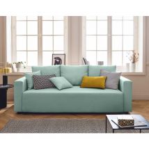 Bestmobilier - Regala - 3-sitzer Sofa - Schlaffunktion Und Bettkasten - Aus Stoff - Himmelblau