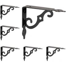 Regalträger, 6er Set, Regalhalterung für die Wand, Metall, dekorativ, Regalwinkel hbt: 11x2,5x14 cm, schwarz - Relaxdays