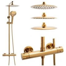 Regenbrausegarnitur - mit Thermostathahn - 25 cm - Gold