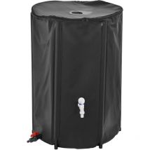 Casa.pro Regentonne 250 l – 60 cm Ø x 88 cm – 500D PVC – Schwarz – 10,5 cm Einlaufdurchmesser – 3/4" Auslaufhahn
