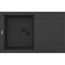 Einbauspüle mit Abtropffläche Bari 10 - robuste Granitspüle, Spülbecken inklusive Siebkorbventil, Granit nero-black - Reginox