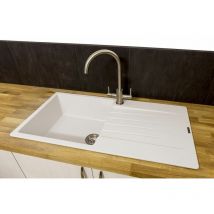Reginox - Harlem10 Kitchen Sink Single Bowl White Granite Inset Reversible Waste