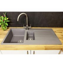 Reginox - Harlem15 Kitchen Sink 1.5 Bowl Silver Grey Granite Reversible Waste