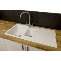 Reginox - Harlem15 Kitchen Sink 1.5 Bowl Sink Pure White Granite Reversible Waste