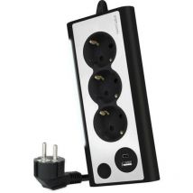 Nanocable Regleta de Sobremesa con 3 Tomas de Tierra y 2 USB ́s con Luz, Negro