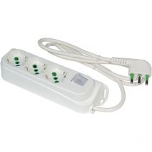 FME - Regleta bypass blanca con interruptor luminoso, 3 elementos 2P+T 16A, cable 3x1,0 m 1,5 incluido.