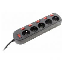 Regleta con cable, 5 tomacorrientes, negra Zenitech
