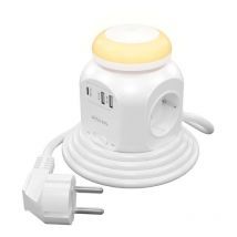 Aisens - Bloc multiprises de table multifonctionnel de avec 4 prises + 1xUSB-C 20W PD3.0, 2xUSB-A 18W QC3.0, Veilleuse, 1.8M, Blanc