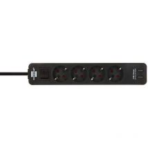 Brennenstuhl Ecolor Regleta de enchufes de 4 vías con Enchufe USB (Regleta con 2X USB C, Interruptor y Cable de 1,5m) Blanco/Negro