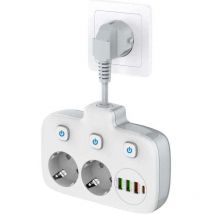 Regleta de enchufes con interruptor único y 2 compartimentos, 3 interruptores, enchufe doble con 4 puertos USB, adaptador de enchufe con protección