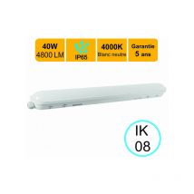 Lutece-arc - Réglette led étanche 1200mm 40W 4800 lm 4000K IP65 - traversant - garantie 5 ans