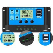 Regulador de carga de batería con panel solar PWM inteligente de 30 A, 12 V/24 V, con puerto USB dual de 5 V y pantalla LCD para baterías de
