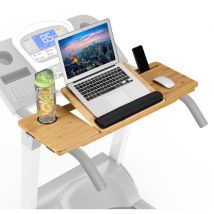 Support ordinateur pour tapis de course, sangles de sécurité, repose-ordinateur pour boissons, bambou, naturel - Relaxdays