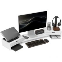 Homcom - Rehausseur écran - support écran d'ordinateur - longueur, angle réglables - blanc