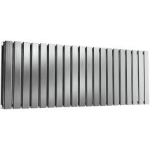 Flox Stainless Steel Brushed Double Panel Horizontal Radiator 600mm h x 1180mm w, Electric Only - Thermostatic - BrushedBrushed - Reina