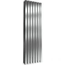 Reina - Flox Stainless Steel Brushed Double Panel Vertical Radiator 1800mm h x 413mm w, Dual Fuel - Thermostatic - BrushedBrushed