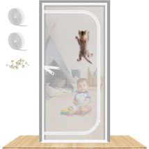 Reinforced Cat Screen Door, 90X210CM Heavy Duty Pets Proof Screen Door with Bilateral Zipper, Prevent Dogs Cats Running Out from Home, Bedroom,