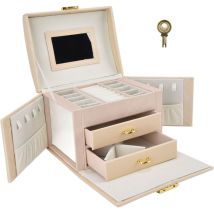 Reise-schmuckkoffer Mit Zwei Schubladen Und Schlüssel, Sichere Aufbewahrungsbox Für Ringe, Halsketten Und Accessoires