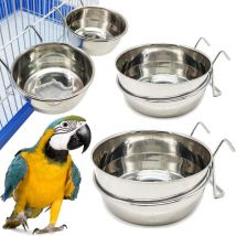 2comedero Bebedero Para Jaula De Pajaro, Tazas de Plato De Alimentación para Pájaros de Acero Inoxidable para Pájaros Loros - 16x6cm