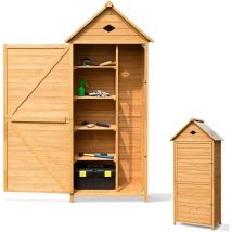 Relax4life - Abri de Jardin en Bois de Sapin avec Porte Verrouillable et Toit en Tôle Galvanisée, Cabanon Jardin Extérieur avec 5 Étagères et